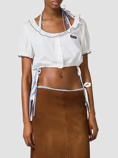 Miu Miu Women's Embroidered Poplin Crop Top - White | Thumbnail 2