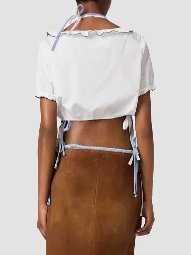Miu Miu Women's Embroidered Poplin Crop Top - White | Thumbnail 3