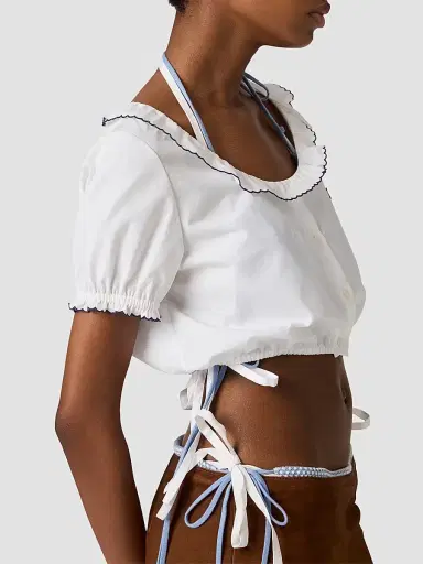 Miu Miu Women's Embroidered Poplin Crop Top - White | Thumbnail 4