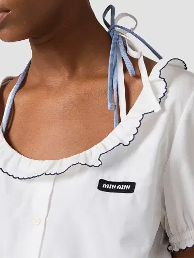 Miu Miu Women's Embroidered Poplin Crop Top - White | Thumbnail 5