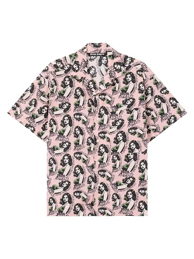 Men's Pinup Relaxed-Fit Bowling Shirt - Pink Multicolor