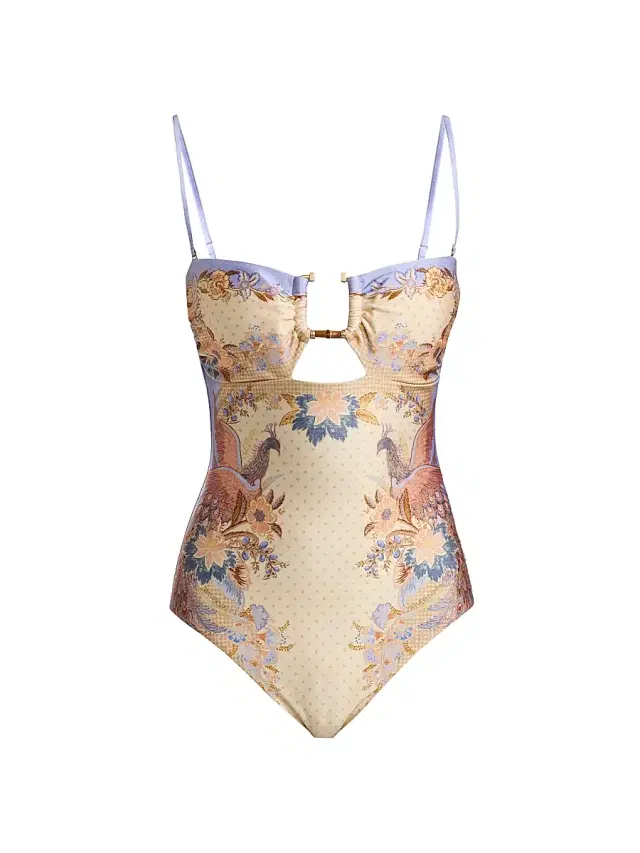 Zimmermann Women's Indra Bamboo-Trim One-Piece Swimsuit - Biscuit Scarf Floral