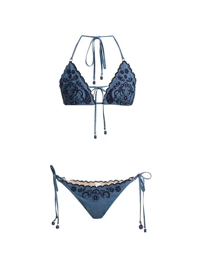 Zimmermann Women's Aster Embroidered Denim Bikini - Denim