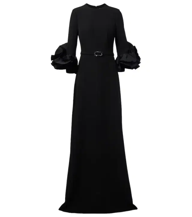 Safiyaa Belted ruffled crêpe gown