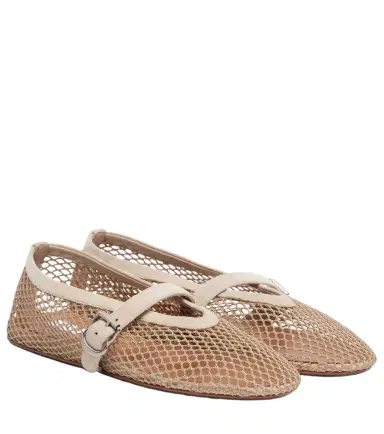 Alaïa Alaïa Suede-trimmed fishnet ballet flats | Thumbnail 1 Alaïa Alaïa Suede-trimmed fishnet ballet flats | Thumbnail 1