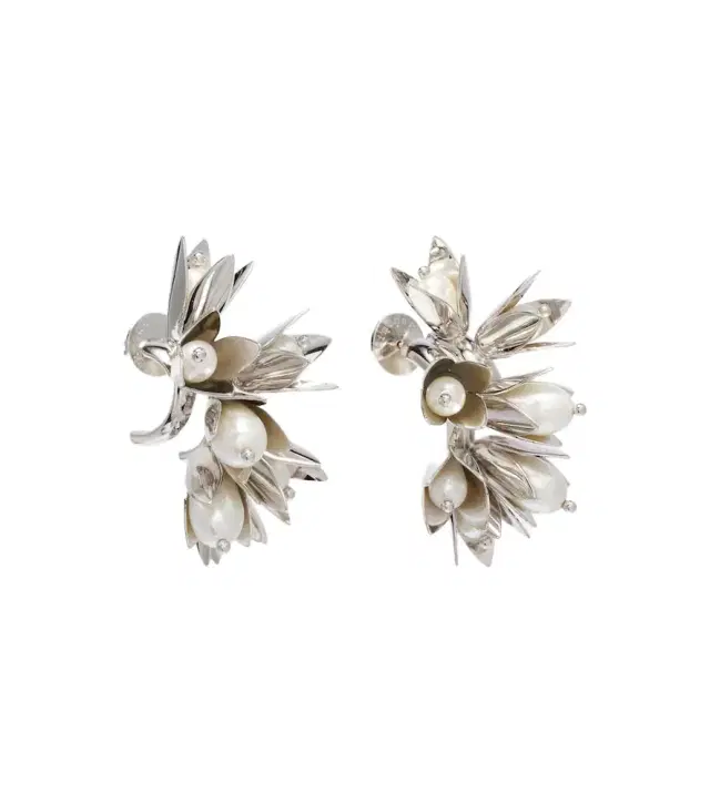 Simone Rocha Floral faux pearls hoop earrings