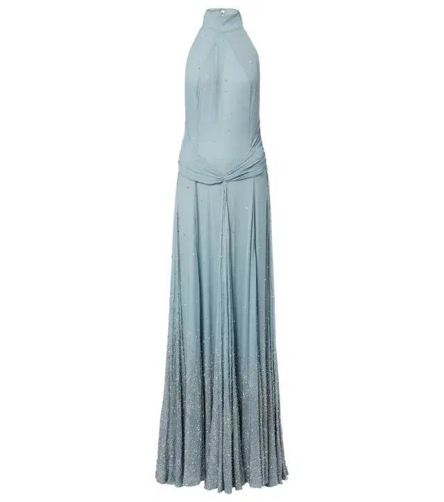 Halo embellished draped silk gown