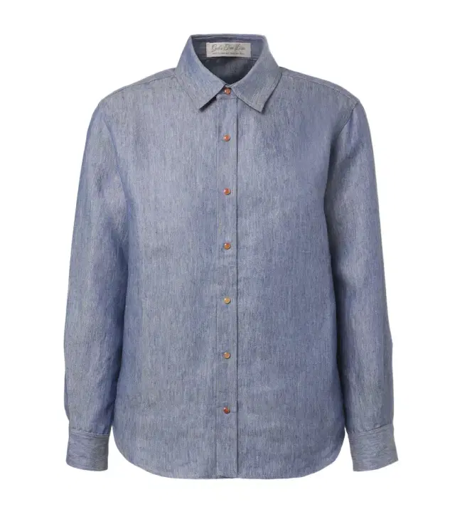Linen denim shirt with carnelian