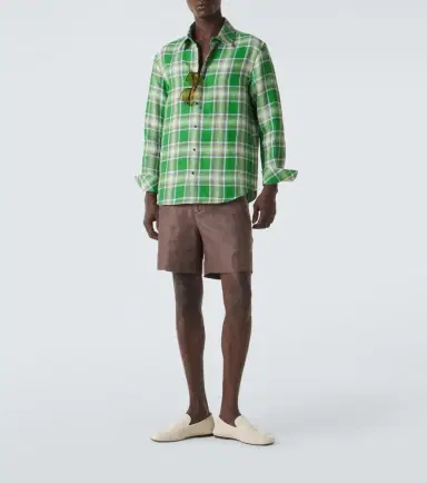 God’s True Cashmere Harbor plaid linen shirt with lapis lazuli | Thumbnail 2