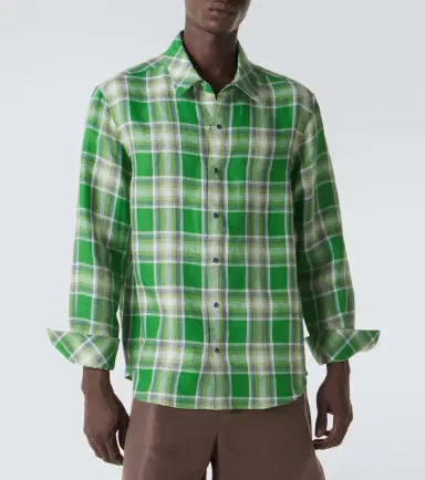 God’s True Cashmere Harbor plaid linen shirt with lapis lazuli | Thumbnail 3
