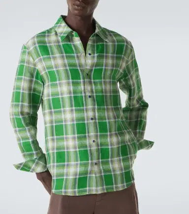 God’s True Cashmere Harbor plaid linen shirt with lapis lazuli | Thumbnail 4