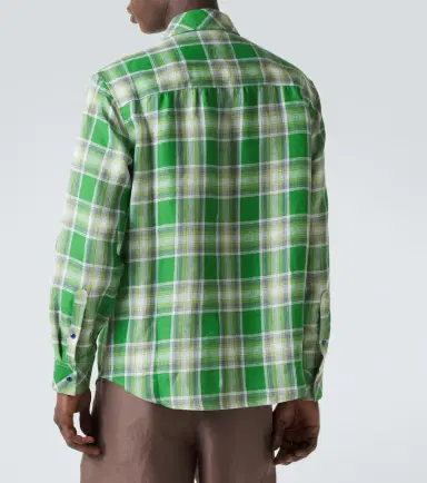 God’s True Cashmere Harbor plaid linen shirt with lapis lazuli | Thumbnail 7