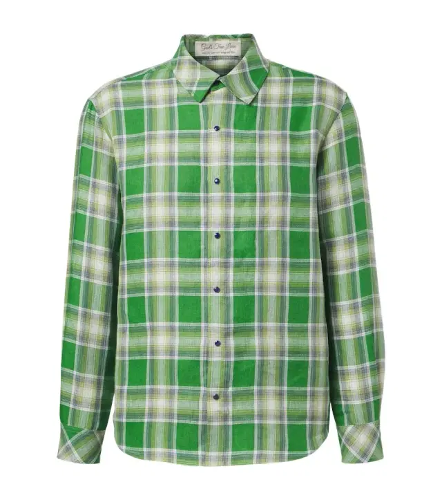 God's True Cashmere Harbor plaid linen shirt with lapis lazuli