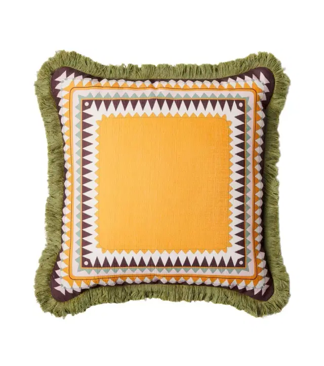 La DoubleJ Fringed printed canvas cushion