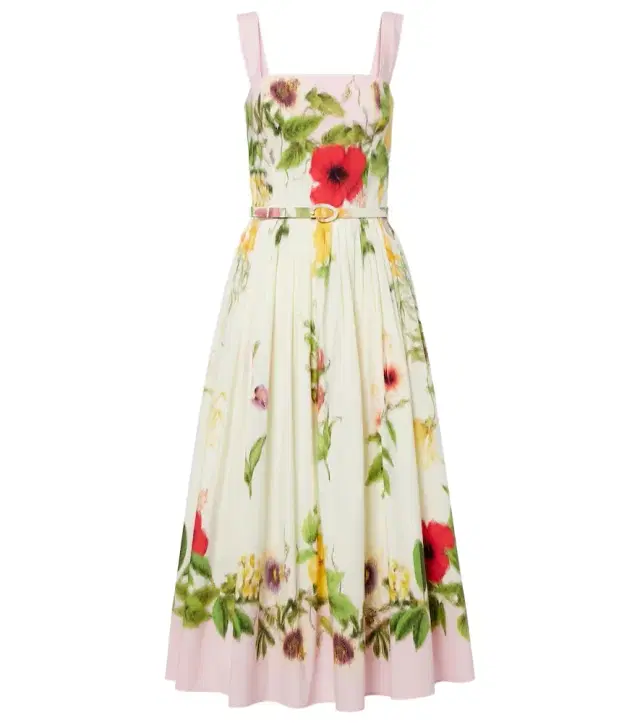 Oscar de la Renta Belted floral cotton-blend poplin midi dress