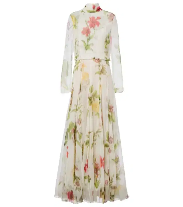 Floral silk chiffon gown