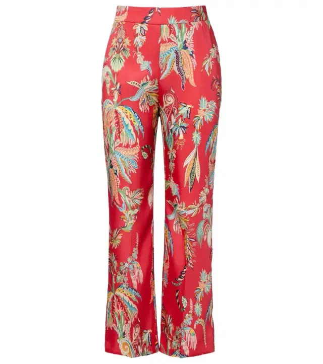 Printed twill straight pants