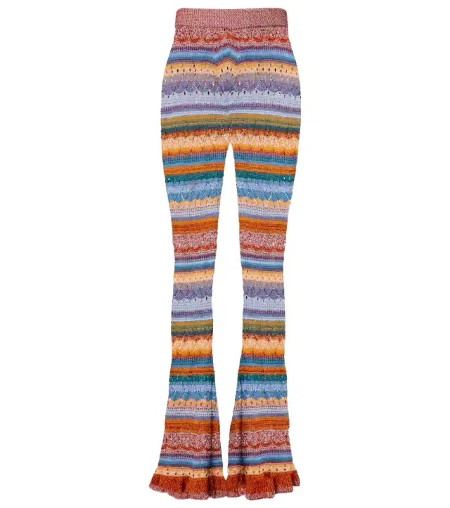 Crochet striped cotton flared pants