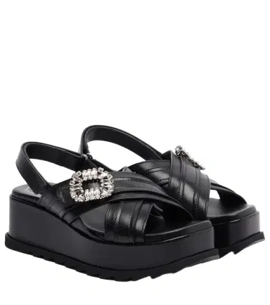 Roger Vivier Strass Buckle leather platform sandals | Thumbnail 1 Roger Vivier Strass Buckle leather platform sandals | Thumbnail 1