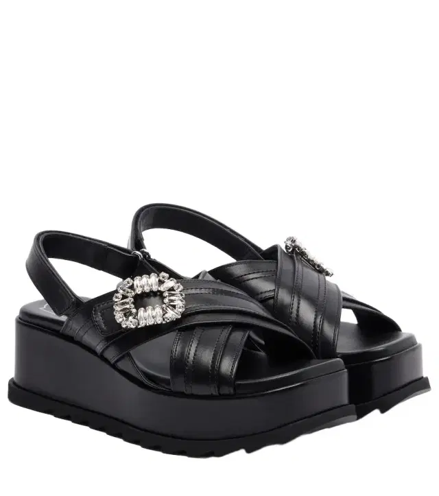 Roger Vivier Strass Buckle leather platform sandals