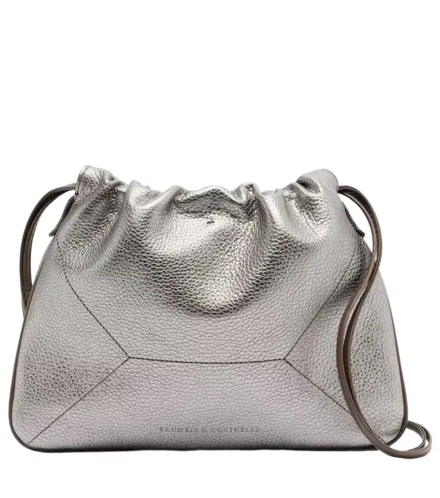 Brunello Cucinelli Monili Small metallic leather crossbody bag
