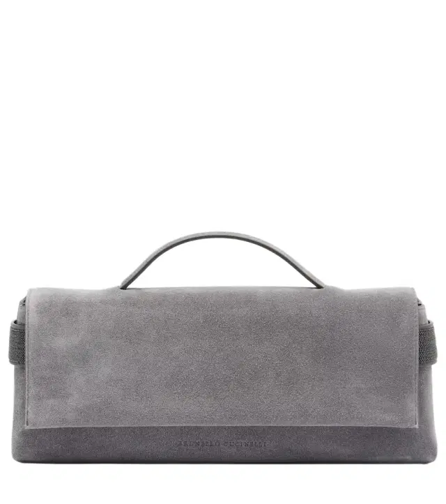 Brunello Cucinelli Monili Small embellished suede top-handle bag