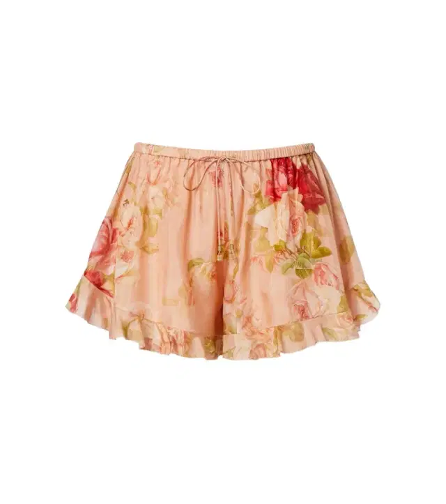 Roselight floral ruffled silk shorts