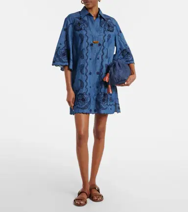 Zimmermann Embroidered cotton chambray minidress | Thumbnail 4