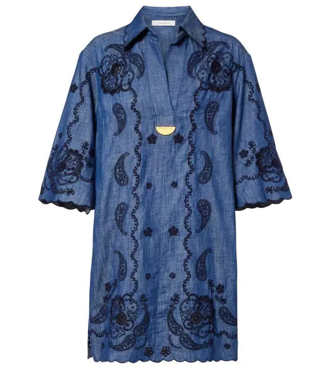 Zimmermann Embroidered cotton chambray minidress