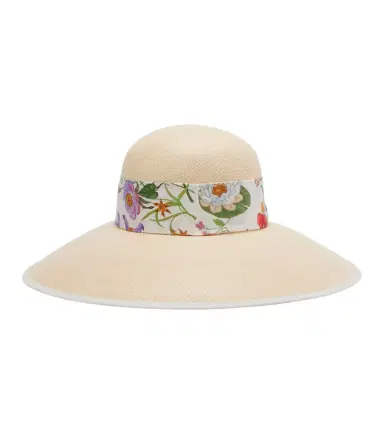 Gucci Flora silk-trimmed twill Panama hat | Thumbnail 1 Gucci Flora silk-trimmed twill Panama hat | Thumbnail 1