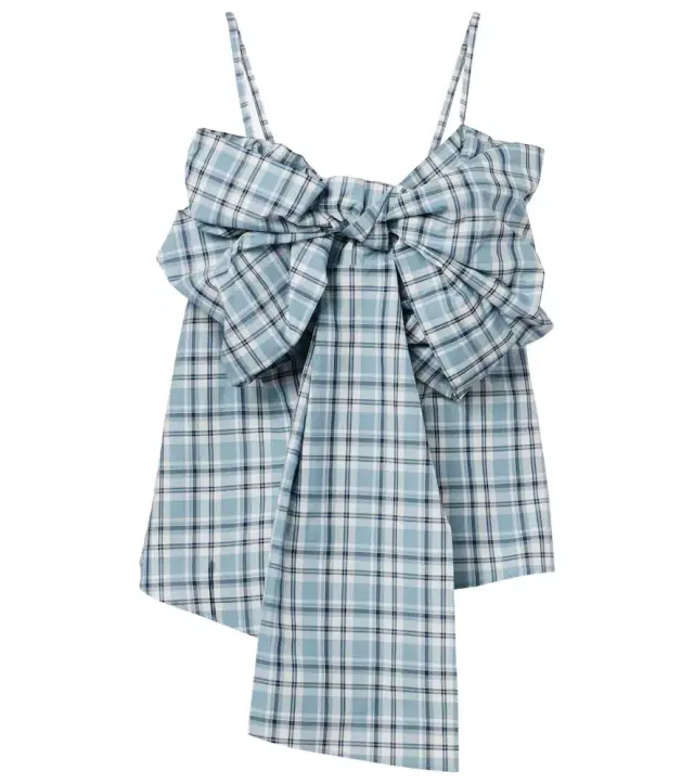 Bow-detail checked cotton top