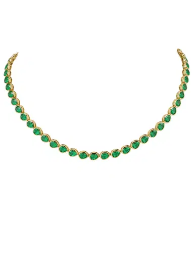 Wish Fine Jewelry 6.60ct Emerald 18K Gold Pear Bezel Choker Necklace | Thumbnail 1 Wish Fine Jewelry 6.60ct Emerald 18K Gold Pear Bezel Choker Necklace | Thumbnail 1