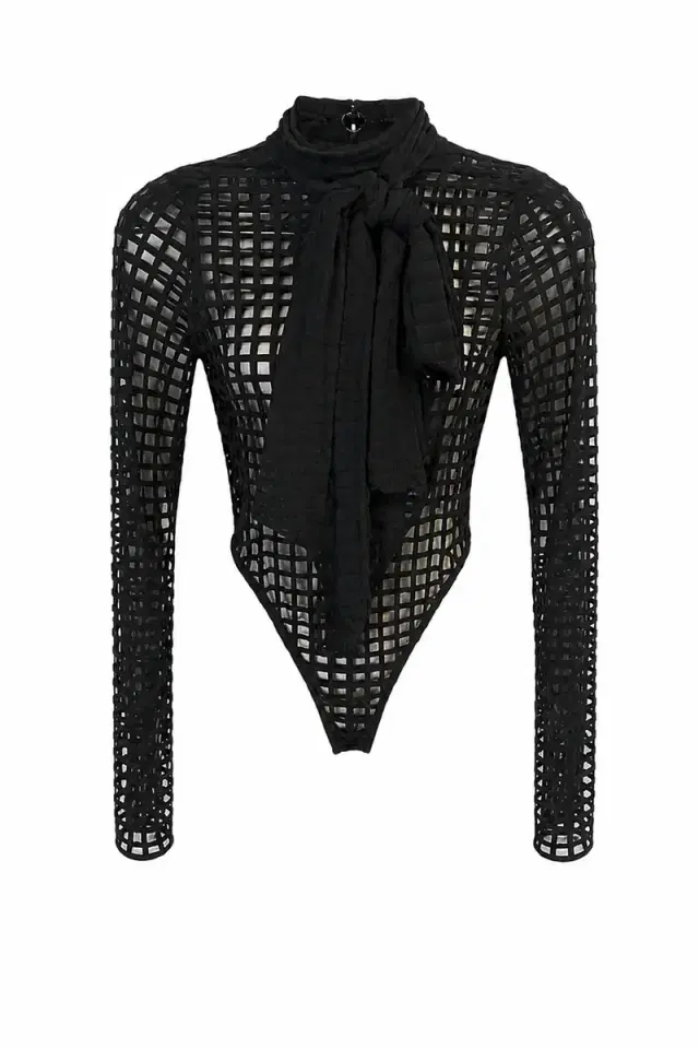 LaQuan Smith Long Sleeve Bodysuit with Pussybow Detail