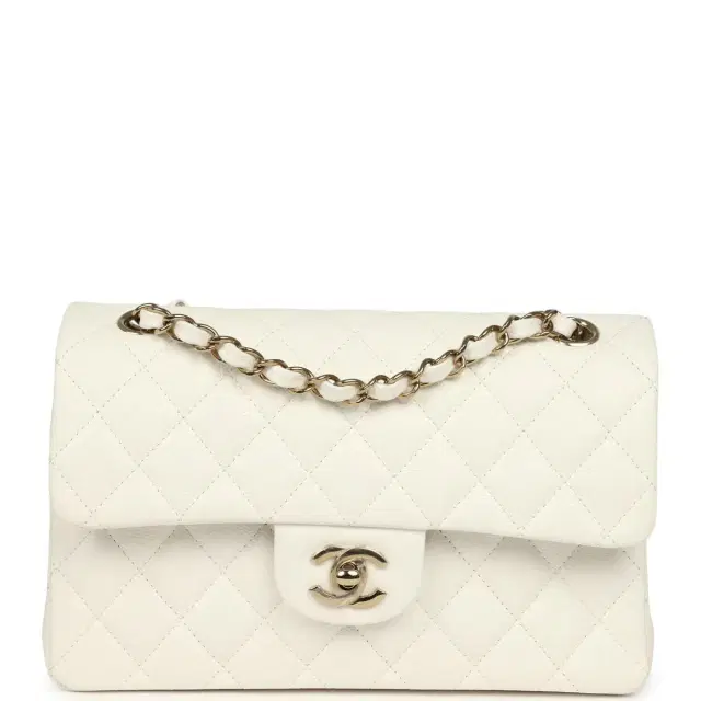 Chanel Chanel Small Classic Double Flap Bag Off White Shiny Caviar Light Gold Hardware