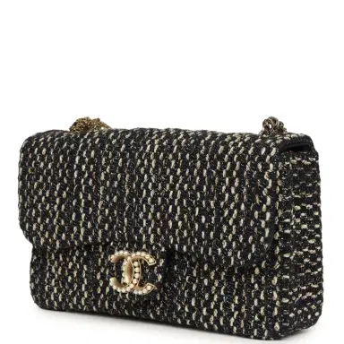 Chanel Chanel Small Westminster Pearl Flap Bag Black, Gold, White Tweed Brushed Gold Hardware | Thumbnail 5 Chanel Chanel Small Westminster Pearl Flap Bag Black, Gold, White Tweed Brushed Gold Hardware | Thumbnail 5