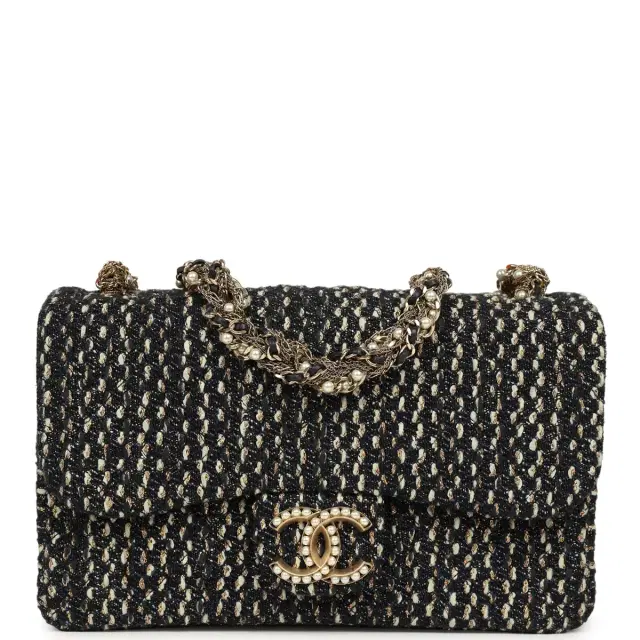 Chanel Chanel Small Westminster Pearl Flap Bag Black, Gold, White Tweed Brushed Gold Hardware