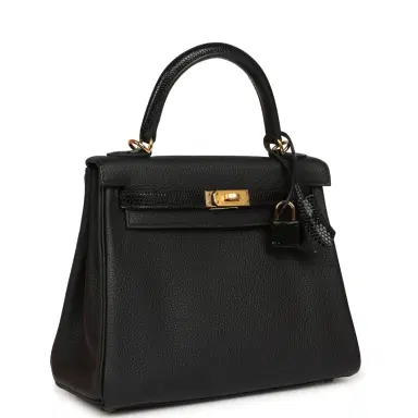 HERMÈS Hermes Kelly Retourne 25 Black Togo and Varanus Niloticus Lizard Touch Gold Hardware | Thumbnail 2 HERMÈS Hermes Kelly Retourne 25 Black Togo and Varanus Niloticus Lizard Touch Gold Hardware | Thumbnail 2