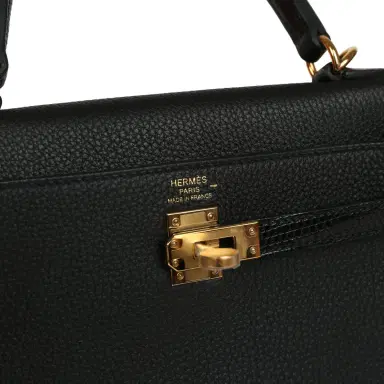 HERMÈS Hermes Kelly Retourne 25 Black Togo and Varanus Niloticus Lizard Touch Gold Hardware | Thumbnail 7 HERMÈS Hermes Kelly Retourne 25 Black Togo and Varanus Niloticus Lizard Touch Gold Hardware | Thumbnail 7