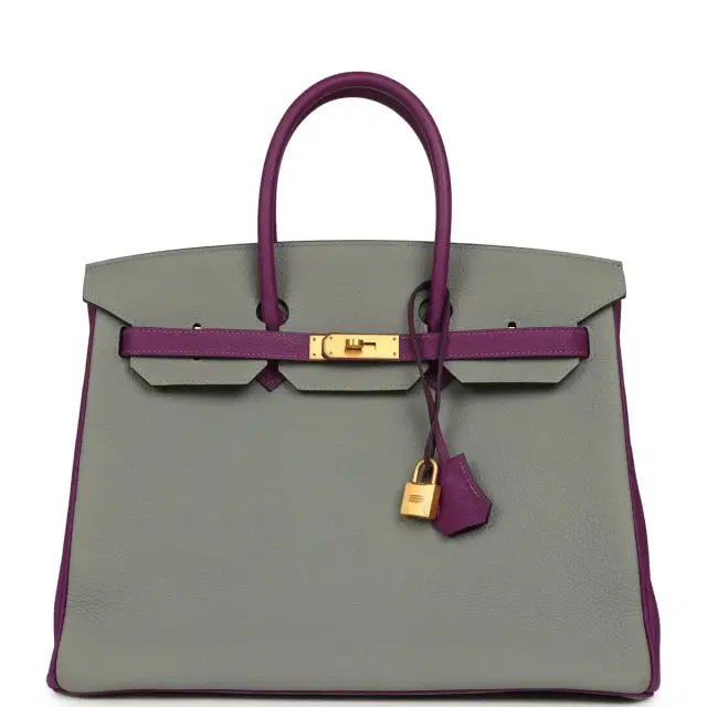 hermes Pre-owned Hermes Special Order (HSS) Birkin 35 Gris Mouette and Anemone Togo Brushed Gold Hardware