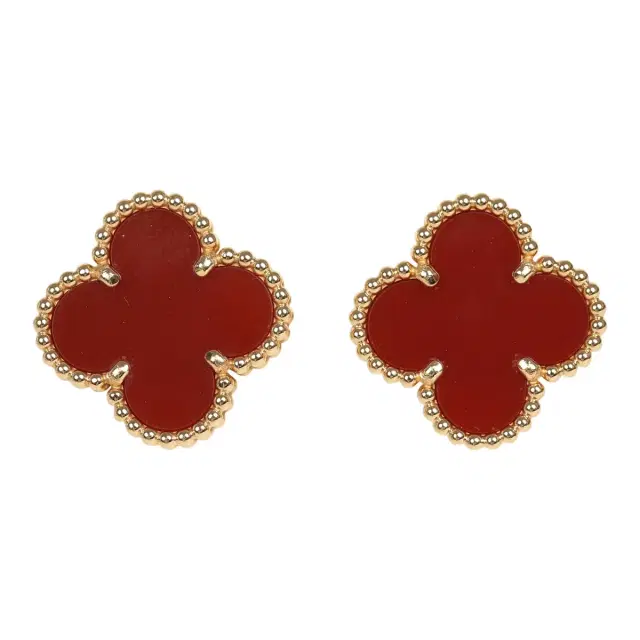Van Cleef & Arpels Pre-owned Van Cleef & Arpels Vintage Alhambra Motif Earrings Carnelian 18K Yellow Gold
