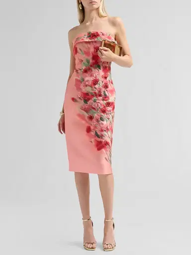 BADGLEY MISCHKA Women's Floral-Embroidred Embellished Mikado Cocktail Midi-Dress - Pink Multi - Size 14 | Thumbnail 2