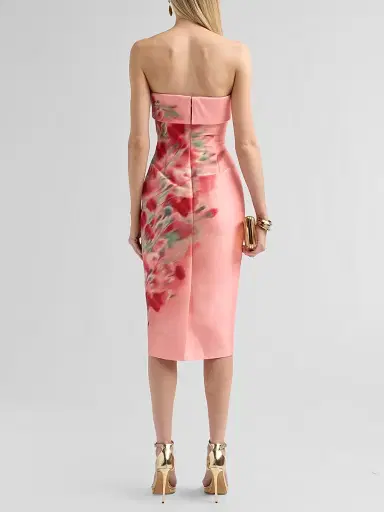 BADGLEY MISCHKA Women's Floral-Embroidred Embellished Mikado Cocktail Midi-Dress - Pink Multi - Size 14 | Thumbnail 3
