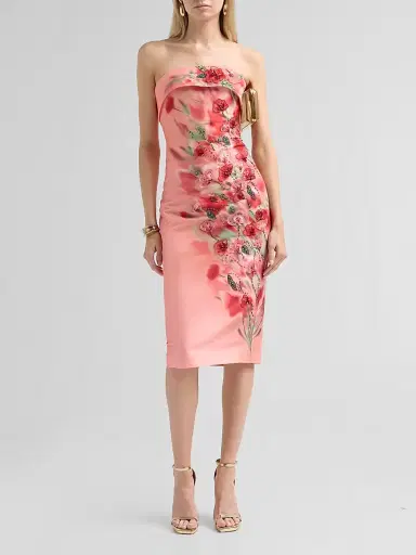BADGLEY MISCHKA Women's Floral-Embroidred Embellished Mikado Cocktail Midi-Dress - Pink Multi - Size 14 | Thumbnail 4