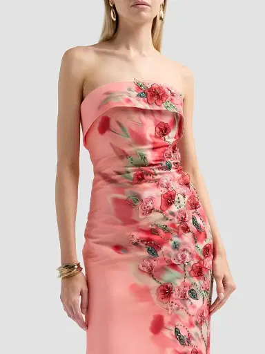 BADGLEY MISCHKA Women's Floral-Embroidred Embellished Mikado Cocktail Midi-Dress - Pink Multi - Size 14 | Thumbnail 5