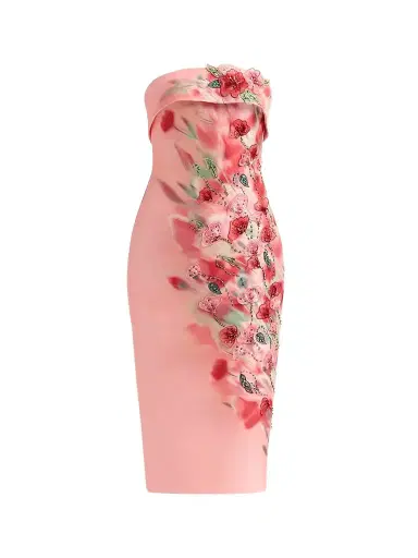BADGLEY MISCHKA Women's Floral-Embroidred Embellished Mikado Cocktail Midi-Dress - Pink Multi - Size 14 | Thumbnail 1
