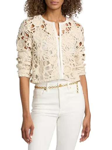 Ramy Brook Women's Adelynn Textured Floral Cotton-Blend Jacket - Ivory - Size Large | Thumbnail 3