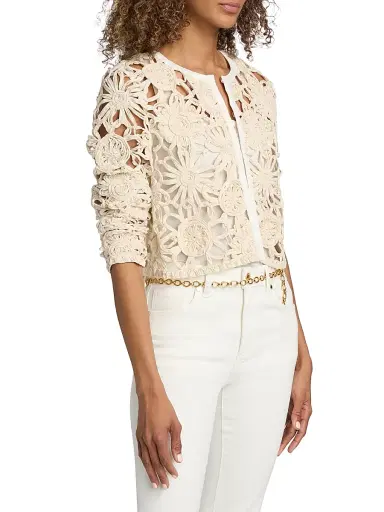 Ramy Brook Women's Adelynn Textured Floral Cotton-Blend Jacket - Ivory - Size Large | Thumbnail 4