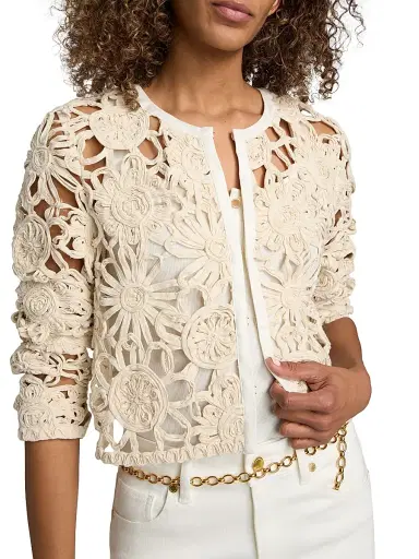 Ramy Brook Women's Adelynn Textured Floral Cotton-Blend Jacket - Ivory - Size Large | Thumbnail 6