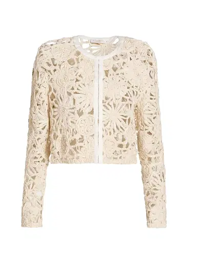 Ramy Brook Women's Adelynn Textured Floral Cotton-Blend Jacket - Ivory - Size Large | Thumbnail 1