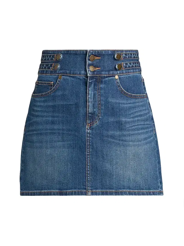 Ramy Brook Women's Liv High-Rise Button-Tab Miniskirt - Medium Wash